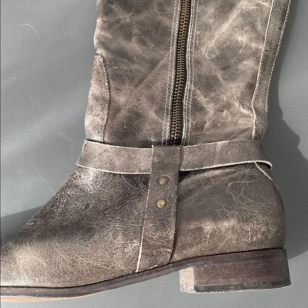 Matisse Distressed Dark Brown Knee High Zip Boots Sz 8M Boho Chic Moto Festival